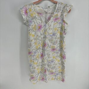Joie 100% linen womens white floral preowned flutter sleeve shift sundress small